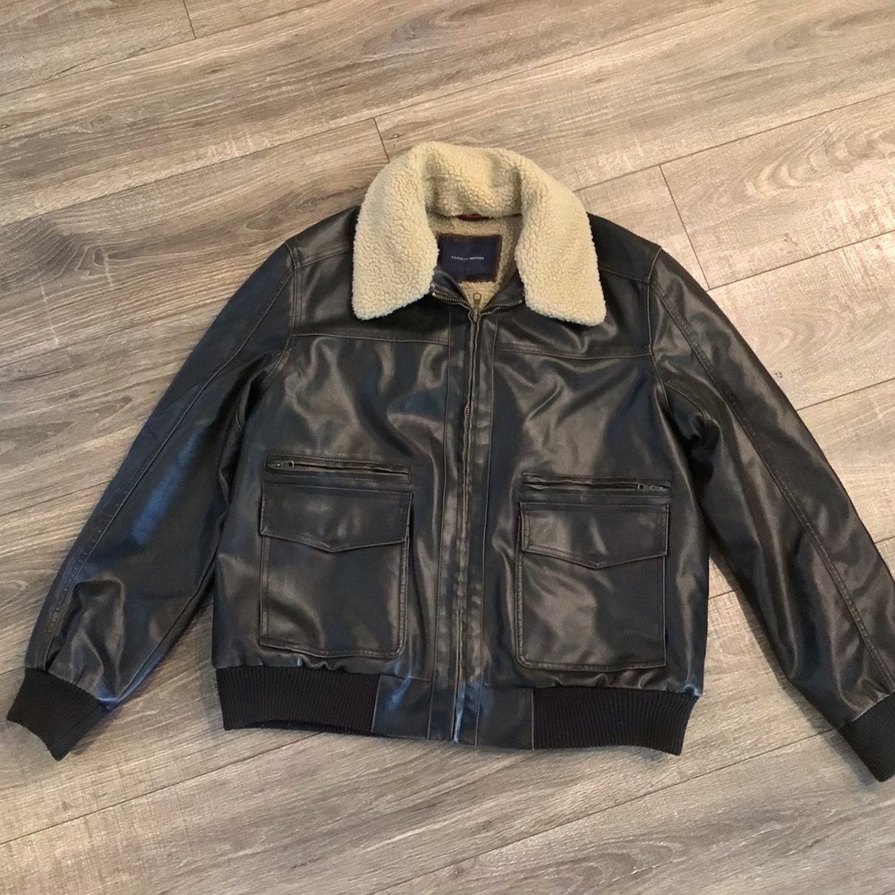 Tommy Hilfiger bomber faux leather jacket mens XL